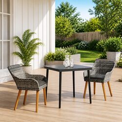 Premium 3 Piece Garden Dining Set with Grey Poly Rattan