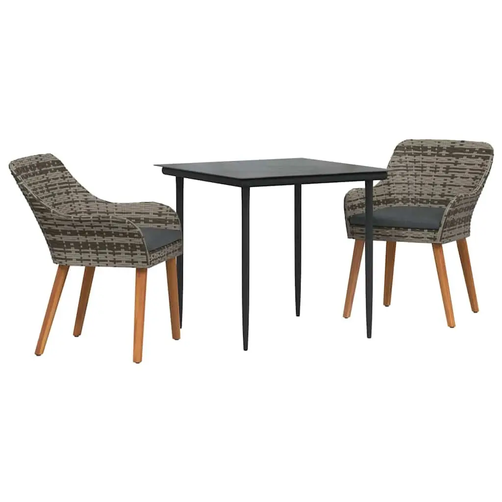 3 Piece Garden Dining Set with Grey Poly Rattan