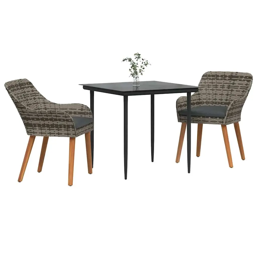 3 Piece Garden Dining Set with Grey Poly Rattan