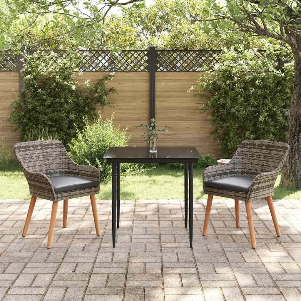 3 Piece Garden Dining Set with Grey Poly Rattan