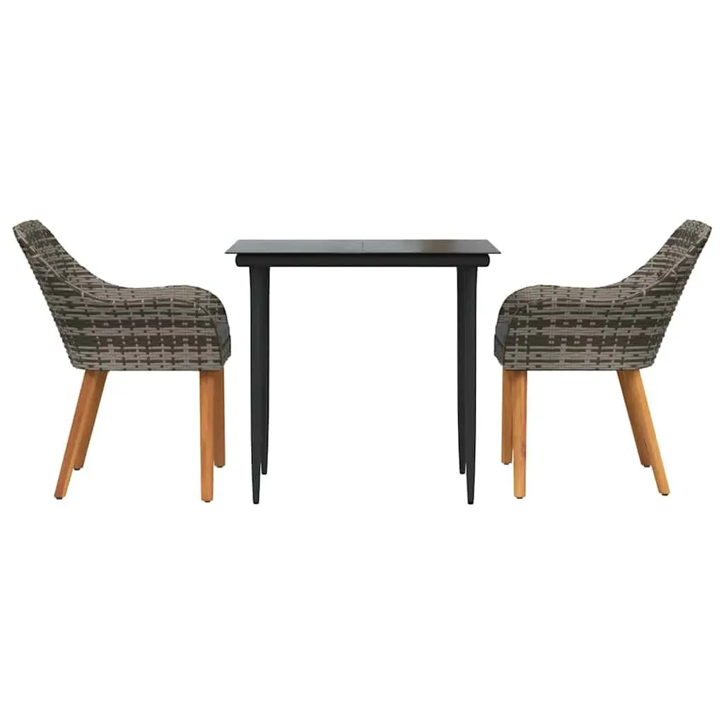 3 Piece Garden Dining Set with Grey Poly Rattan