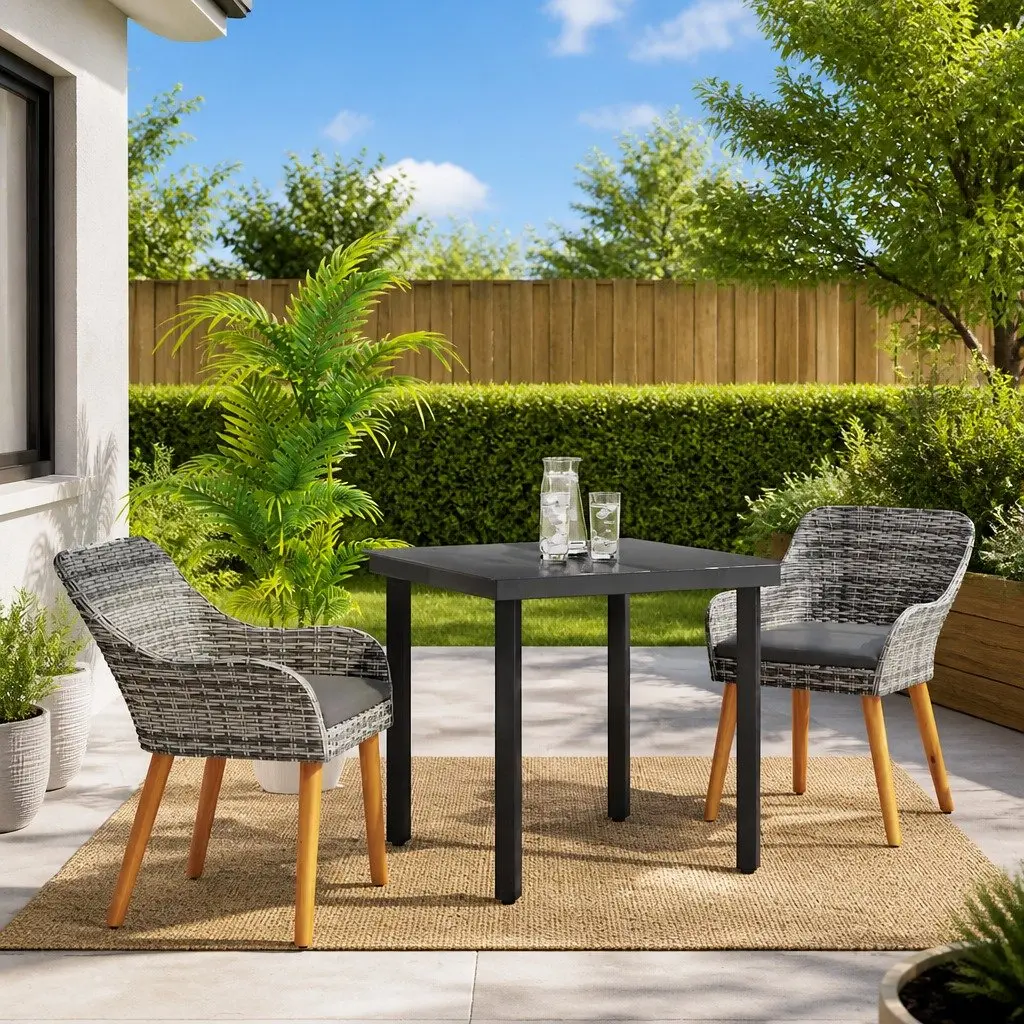 3 Piece Garden Dining Set with Cushions in Grey
