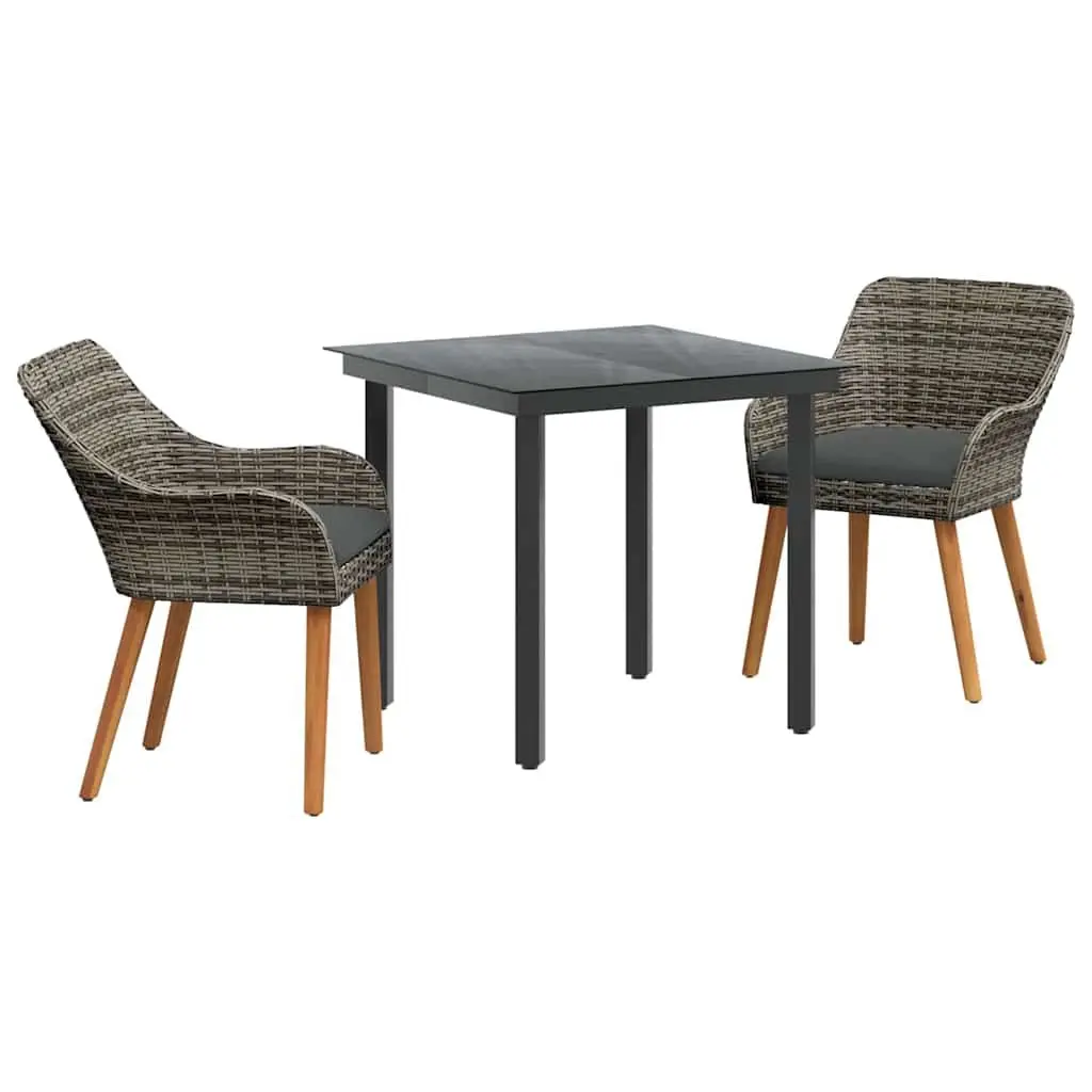 3 Piece Garden Dining Set with Cushions in Grey