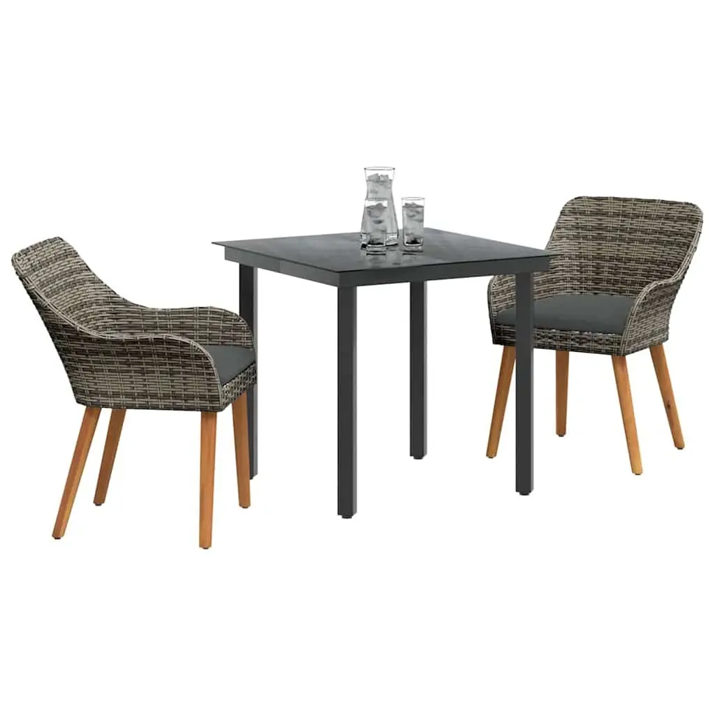 3 Piece Garden Dining Set with Cushions in Grey