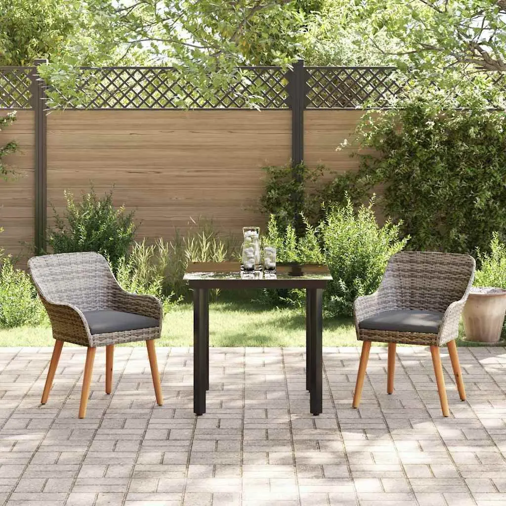 3 Piece Garden Dining Set with Cushions in Grey