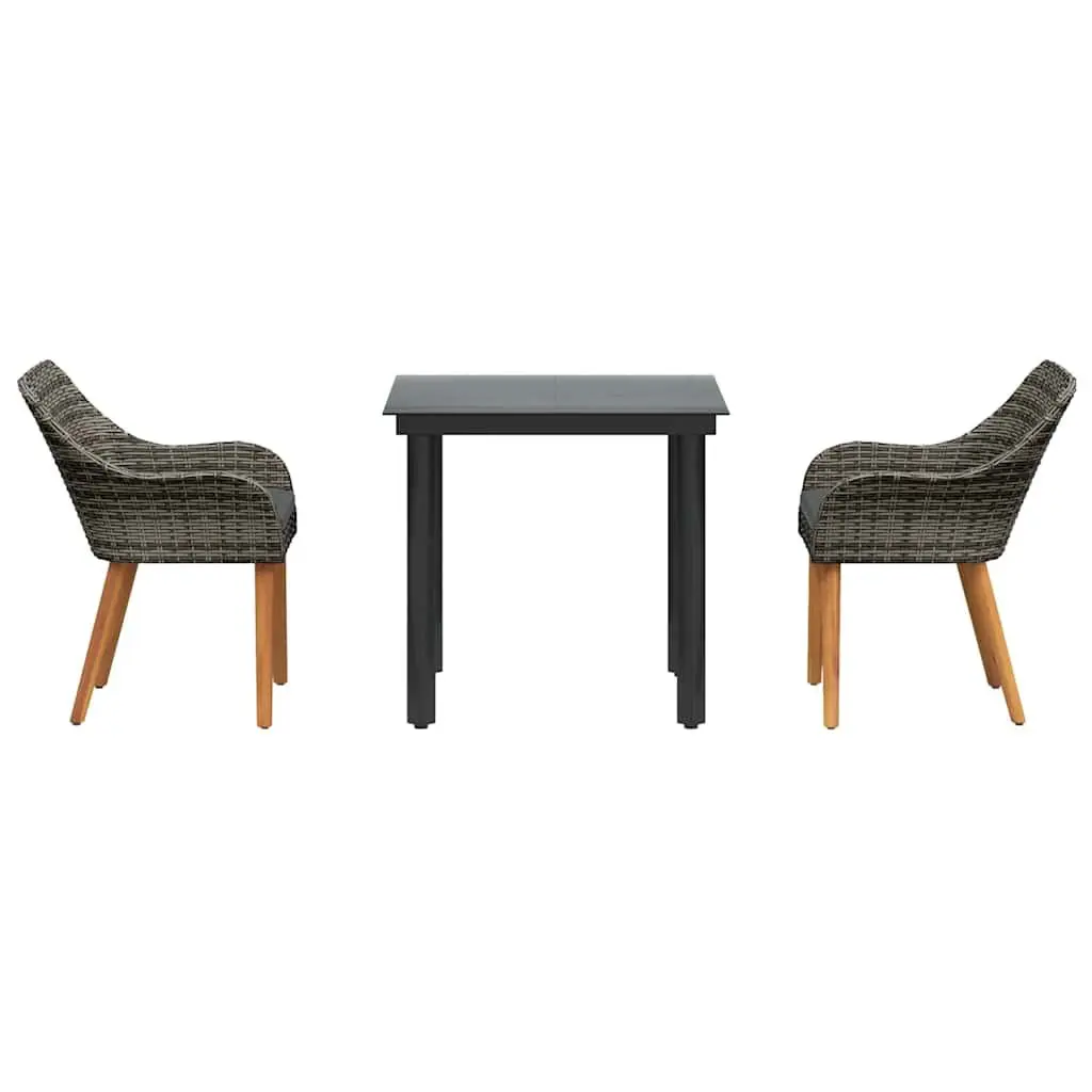 3 Piece Garden Dining Set with Cushions in Grey