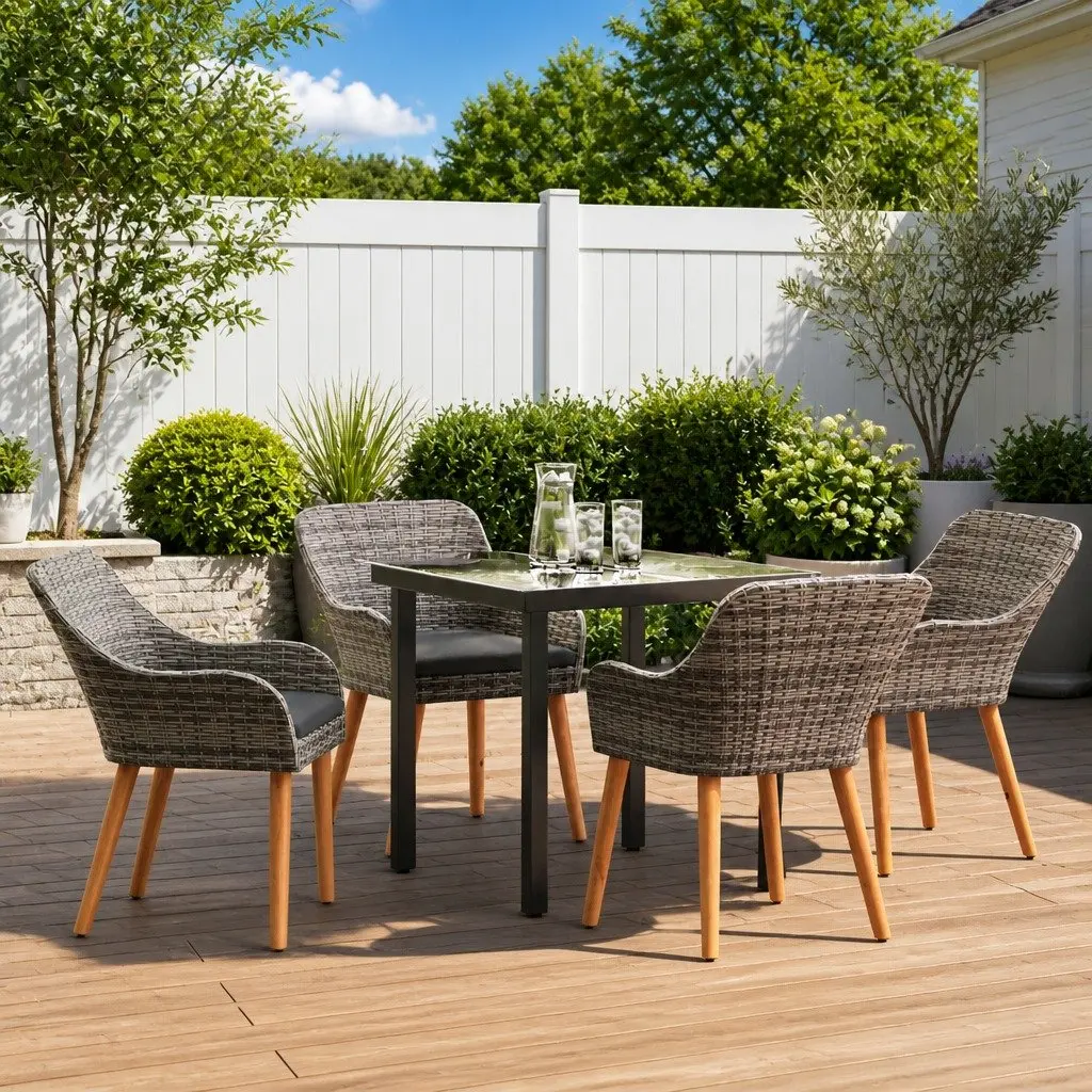 5-Piece Grey Garden Dining Set with Cushions