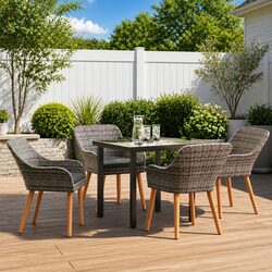 Durable 5-Piece Grey Garden Dining Set with Cushions