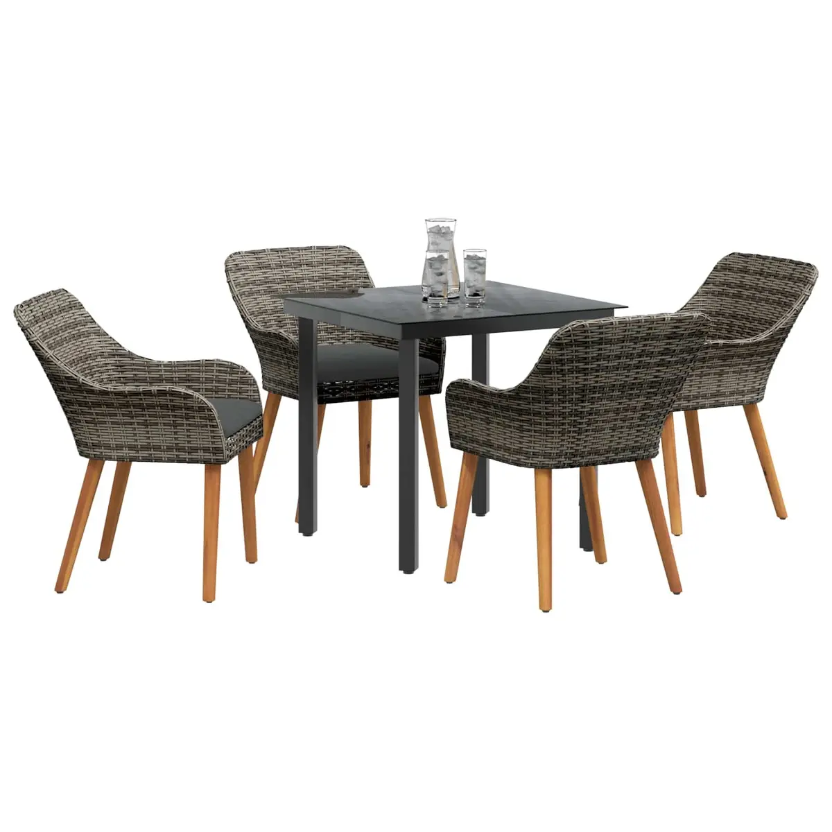 5-Piece Grey Garden Dining Set with Cushions