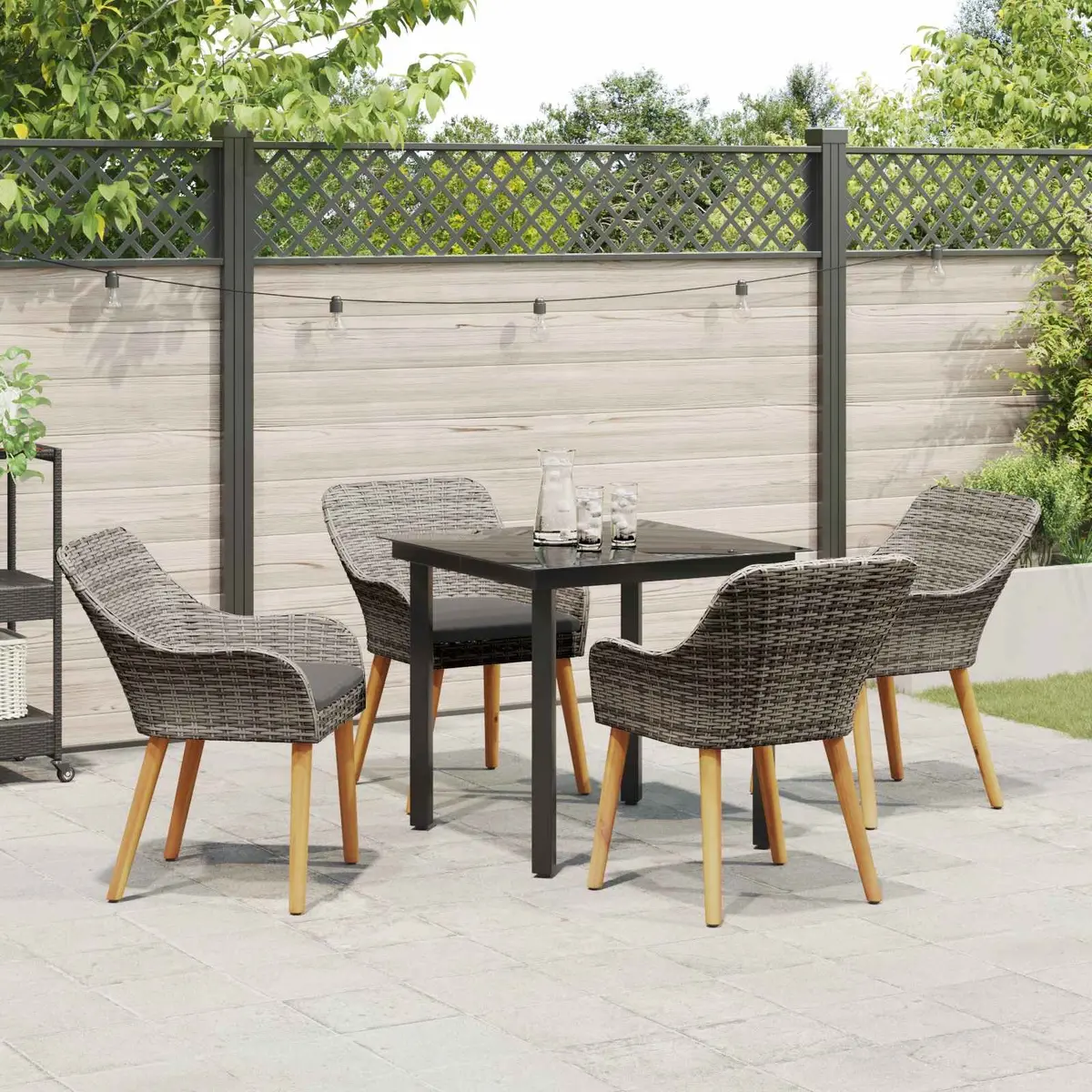5-Piece Grey Garden Dining Set with Cushions