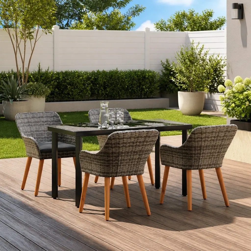 5-Piece Grey Rattan Garden Dining Set