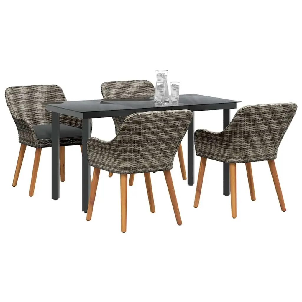 5-Piece Grey Rattan Garden Dining Set