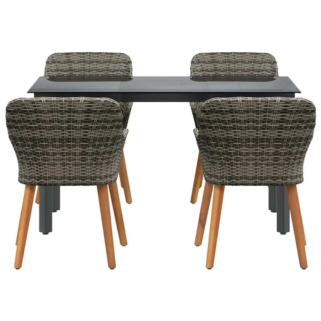 5-Piece Grey Rattan Garden Dining Set