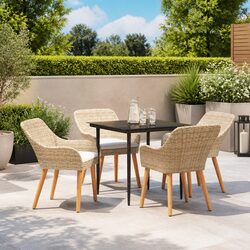 Outdoor Dining Set 5 Pieces Poly Rattan in Beige