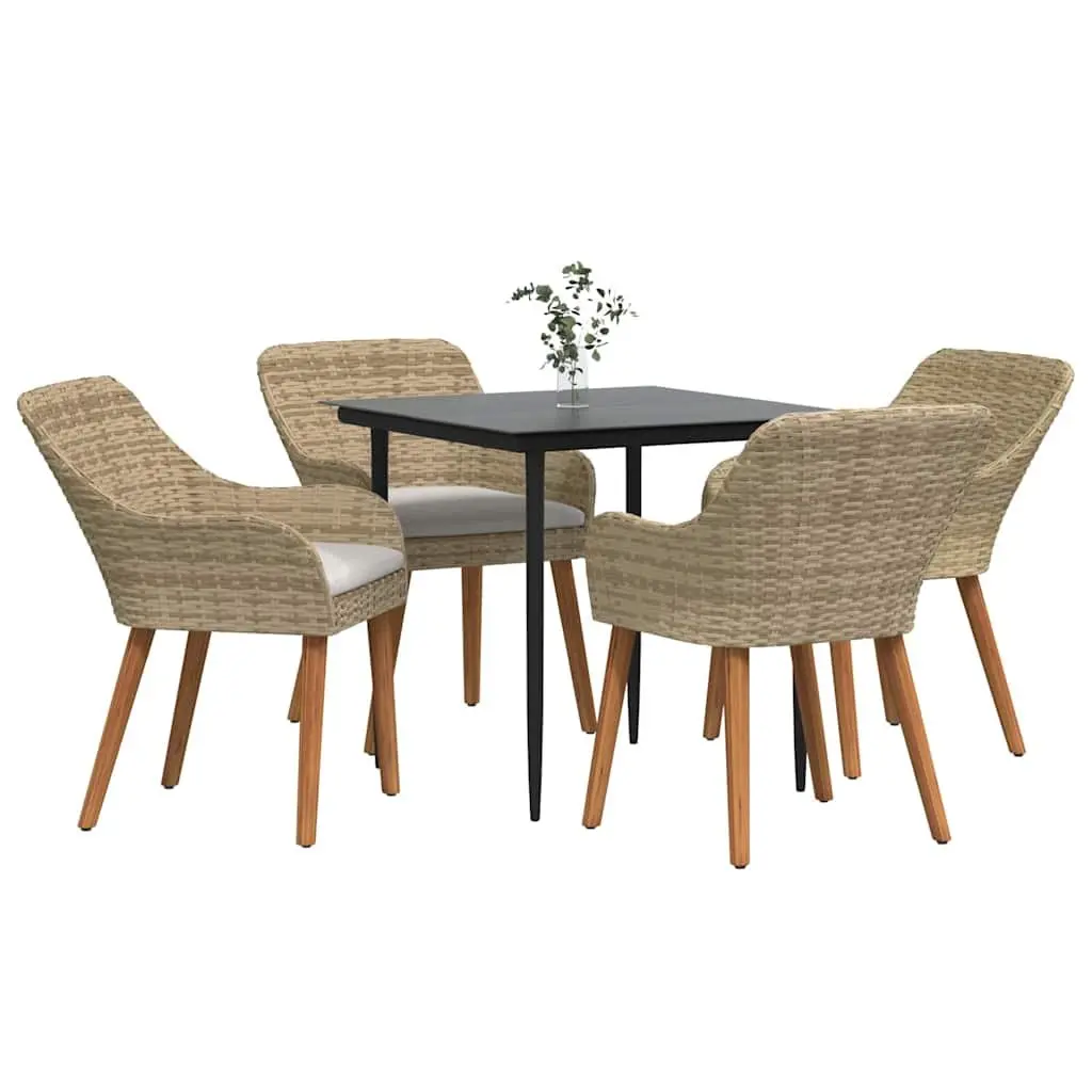 Garden Dining Set Poly Rattan 5 Piece Outdoor Furniture Patio Beige