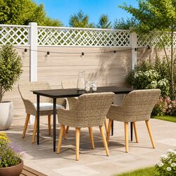Durable 5 Piece Outdoor Dining Set with Beige Cushions