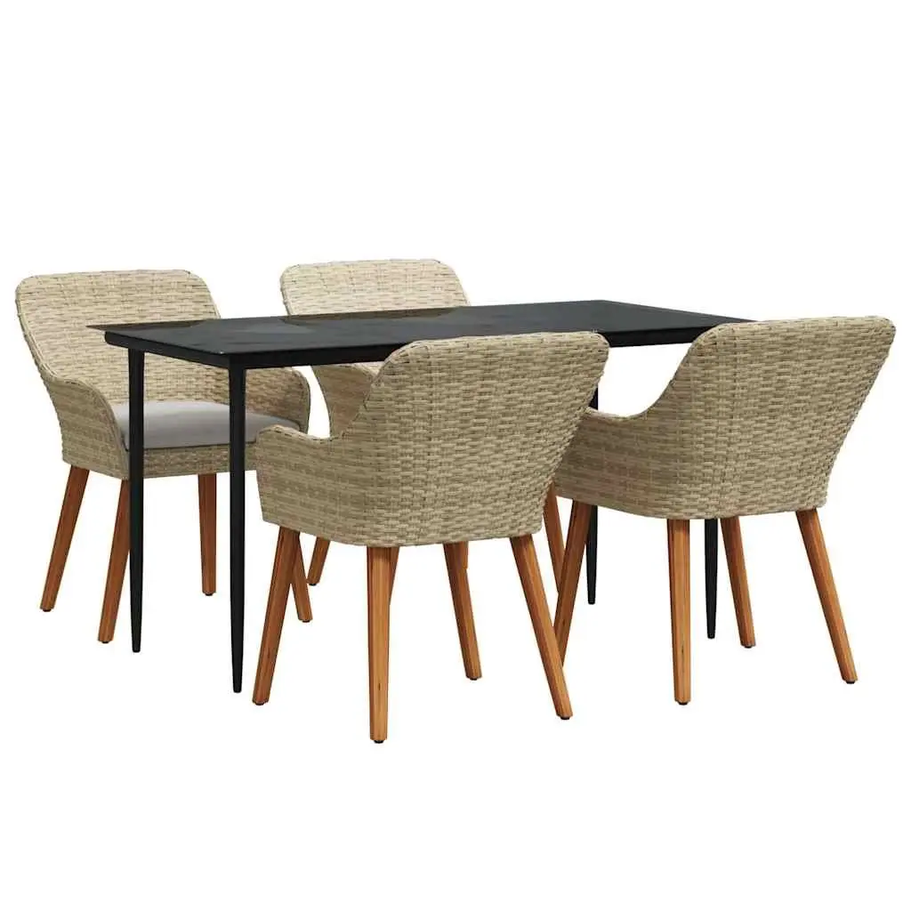 5 Piece Outdoor Dining Set with Beige Cushions