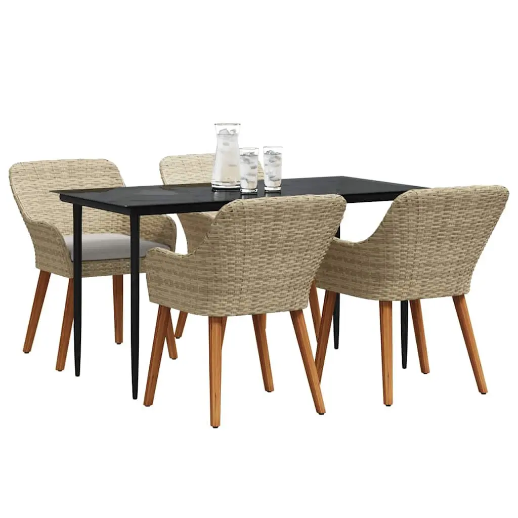 5 Piece Outdoor Dining Set with Beige Cushions
