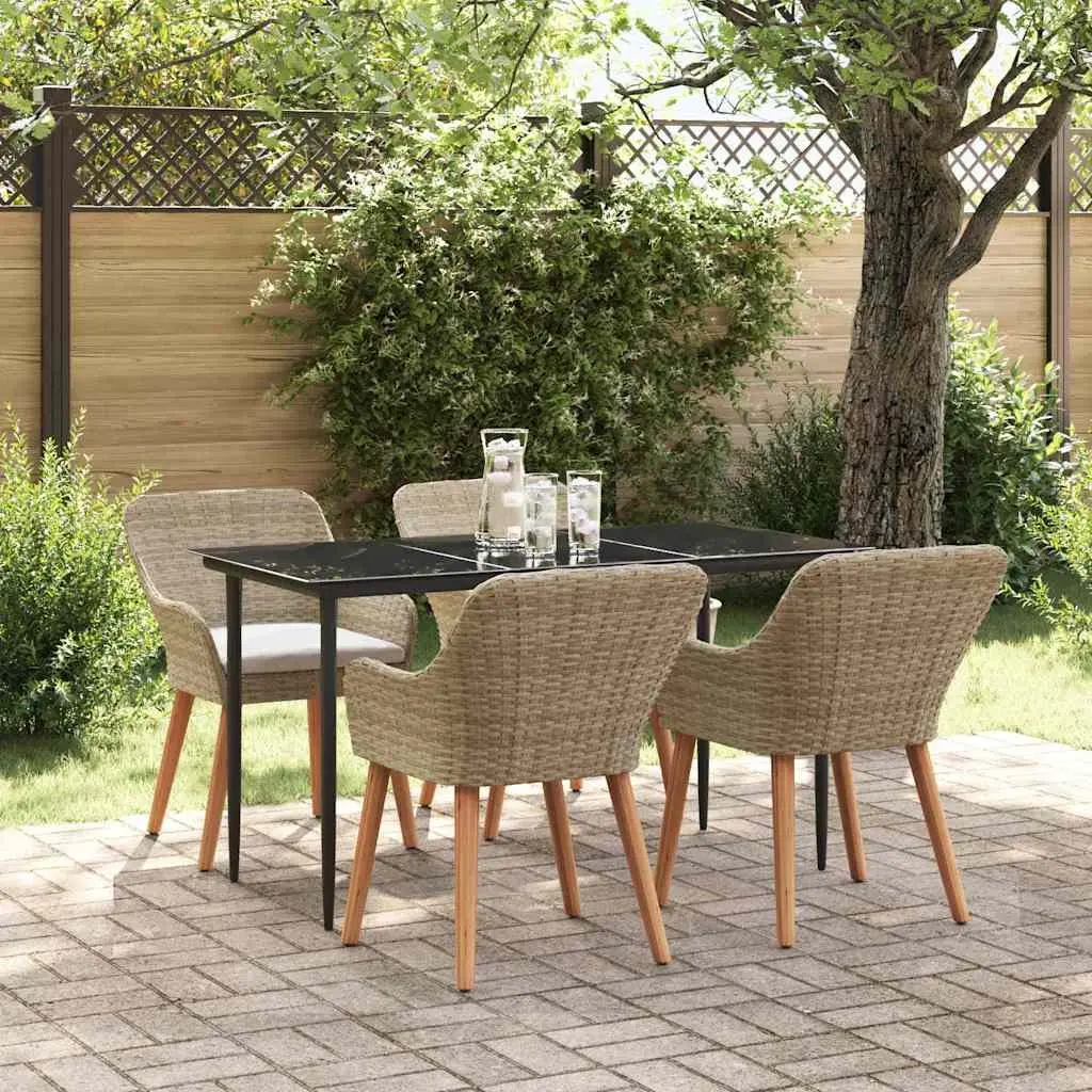 5 Piece Outdoor Dining Set with Beige Cushions