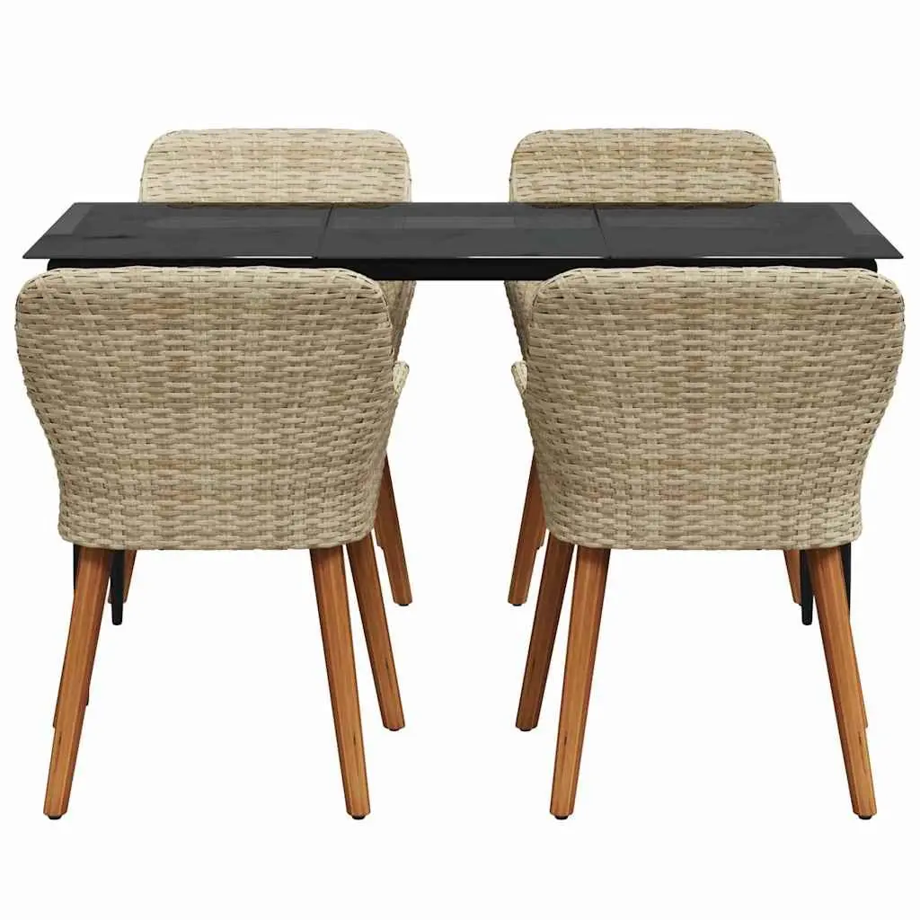 5 Piece Outdoor Dining Set with Beige Cushions