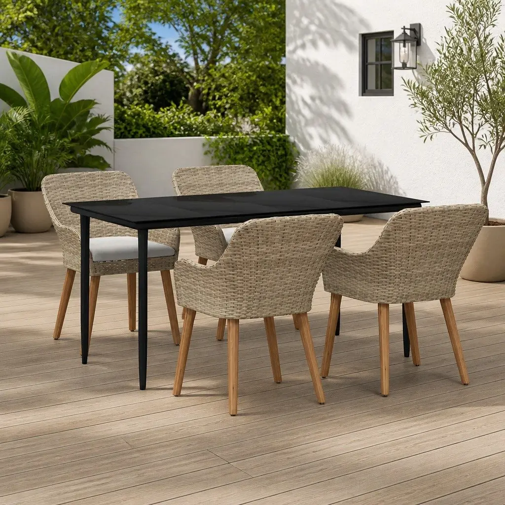 Beige 5-Piece Garden Dining Set with Cushions