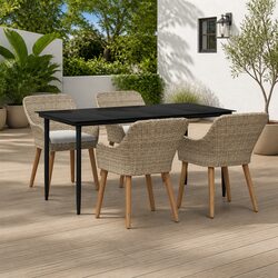 Beige 5-Piece Garden Dining Set with Cushions