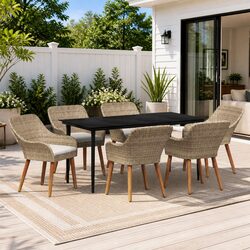 7-Piece Outdoor Dining Set in Beige Poly Rattan