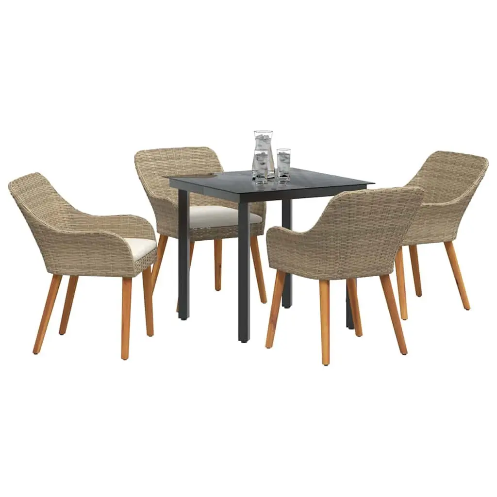 5-Piece Beige Poly Rattan Outdoor Dining Set