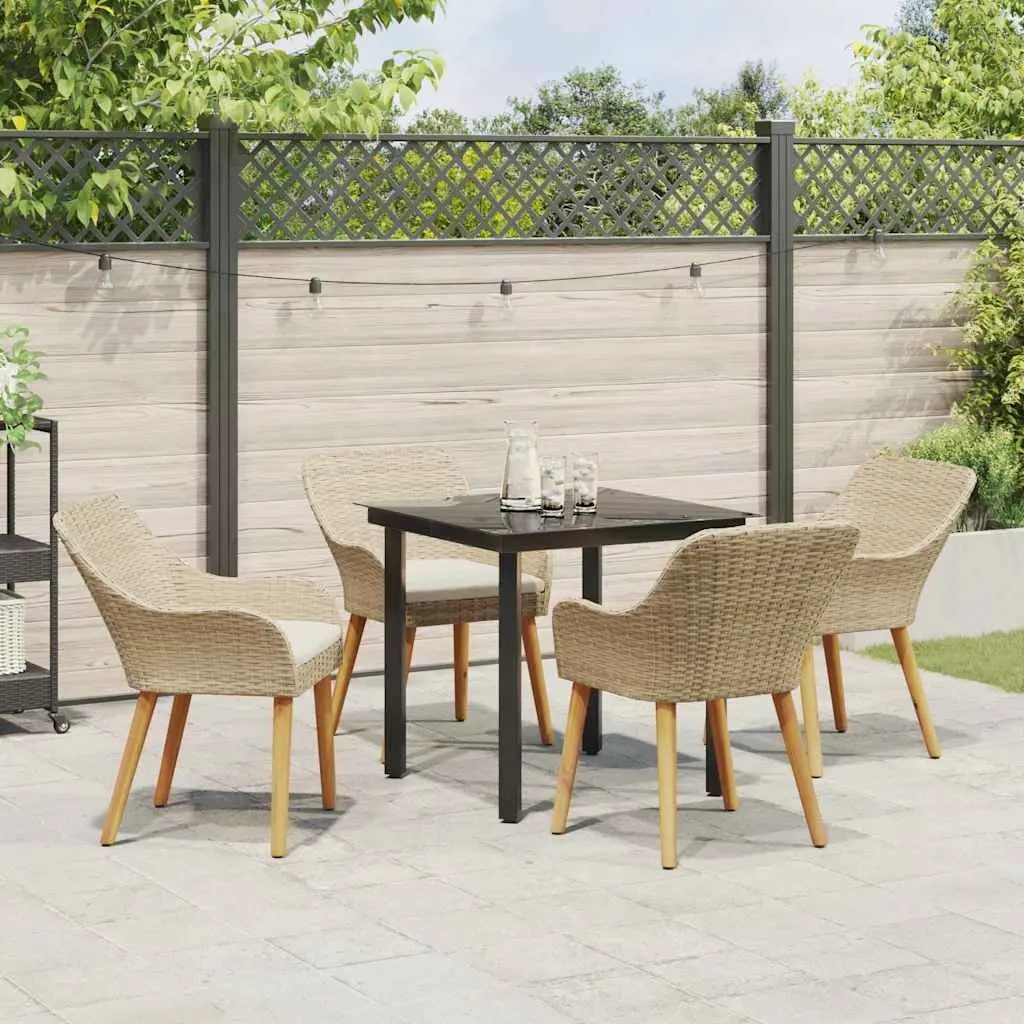5-Piece Beige Poly Rattan Outdoor Dining Set