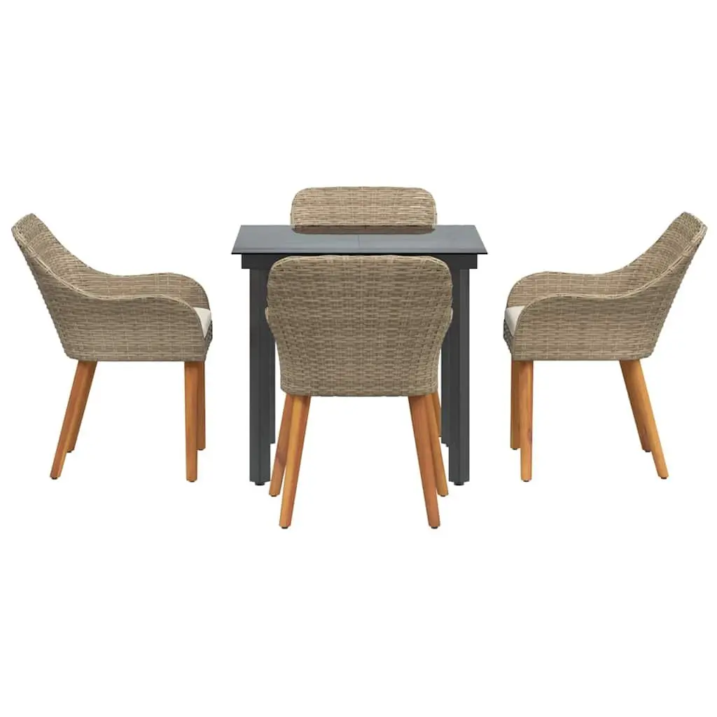 5-Piece Beige Poly Rattan Outdoor Dining Set