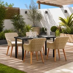 5-Piece Outdoor Dining Set with Cushions in Beige Rattan