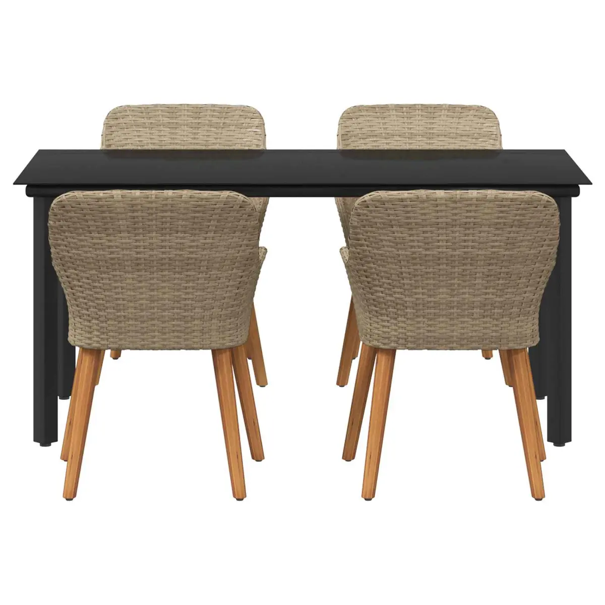 5 Piece Outdoor Dining Set Poly Rattan Beige Patio Table with Tempered Glass Top and Cushioned Chairs