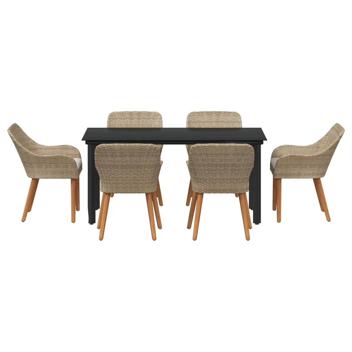 Garden Dining Set Poly Rattan 7 Piece Outdoor Patio Furniture Beige