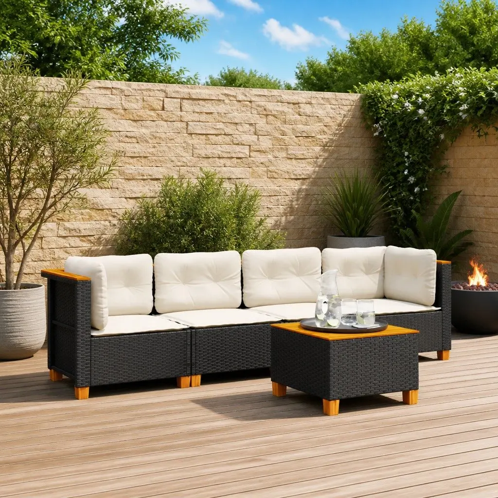 5-Piece Black Garden Sofa Set with Cushions