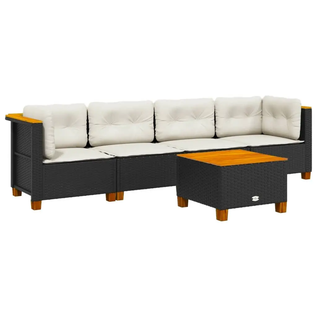 5-Piece Black Garden Sofa Set with Cushions