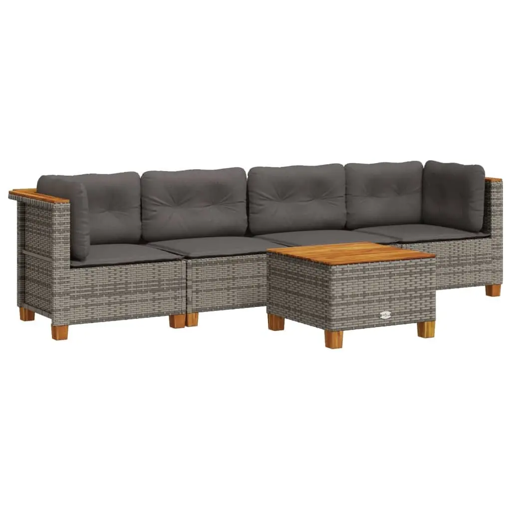 5 Piece Garden Sofa Set PE Rattan Grey Outdoor Furniture with Cushions