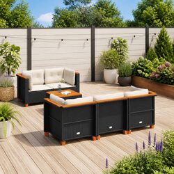 High-Quality 6 Piece Black Outdoor Garden Sofa Set