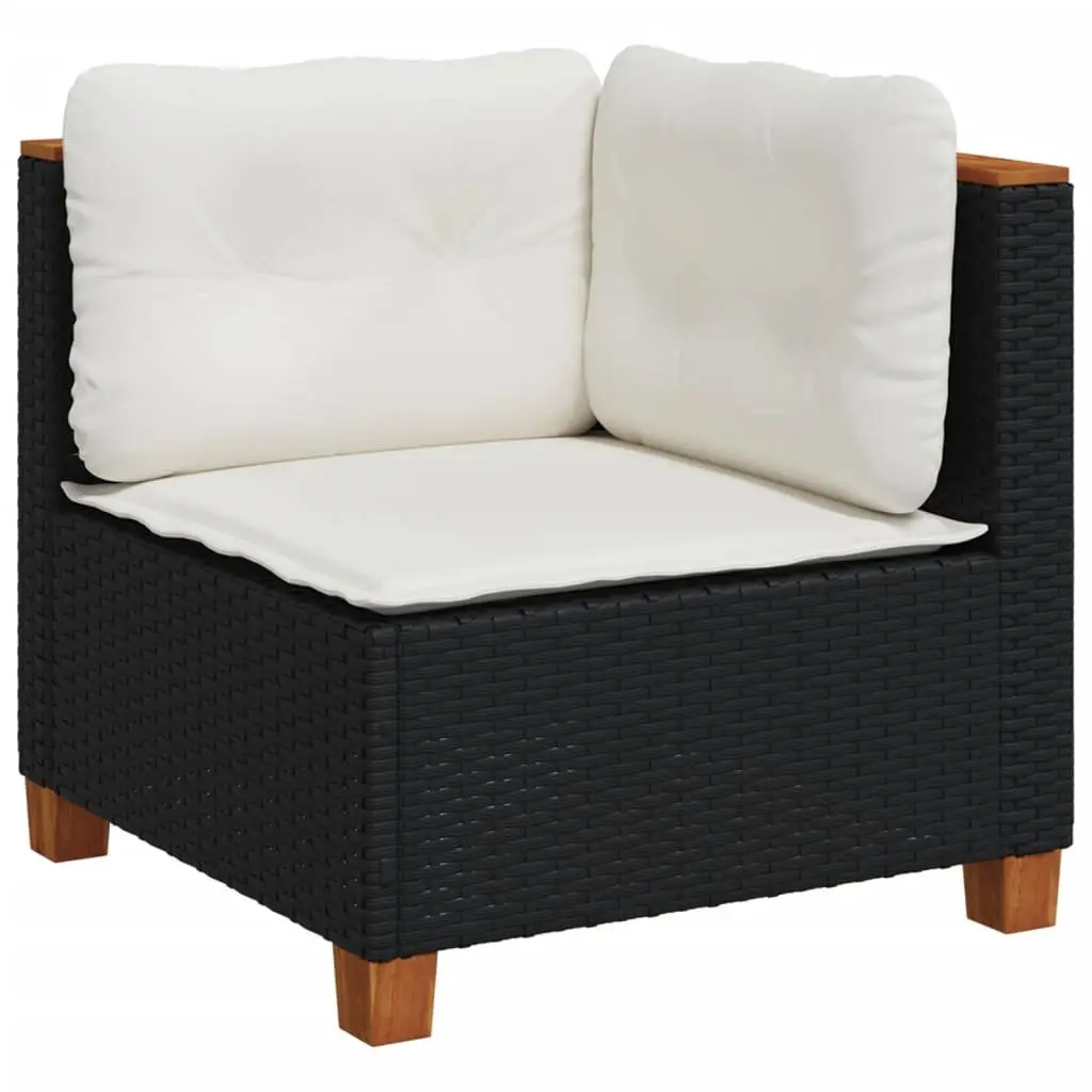 6 Piece Outdoor Sofa Set PE Rattan Black with Cushions Acacia Wood Tabletop