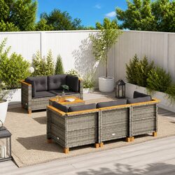 6-Piece Grey Rattan Garden Sofa Set with Cushions