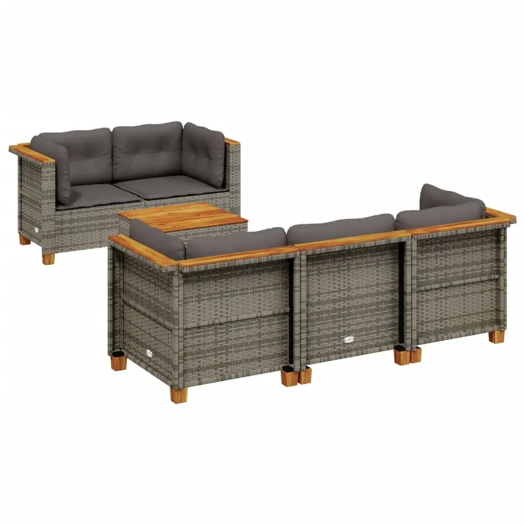 Garden Sofa Set PE Rattan 6 Piece Outdoor Furniture Grey