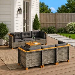 High-Quality 7 Piece Grey Garden Sofa Set with Cushions