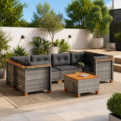 High-Quality 7 Piece Grey Garden Sofa Set with Cushions