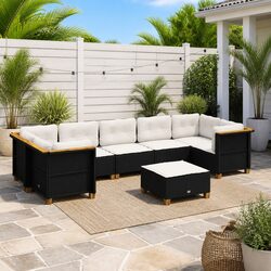 8-Piece Black Poly Rattan Garden Sofa Set