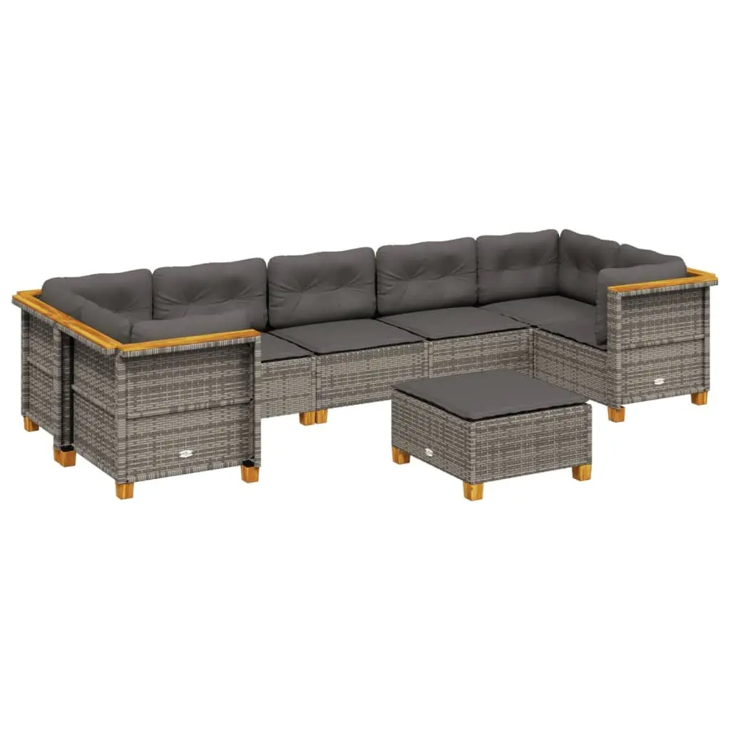 Garden Sofa Set PE Rattan 8 Piece Outdoor Furniture Grey Modular Patio Seating