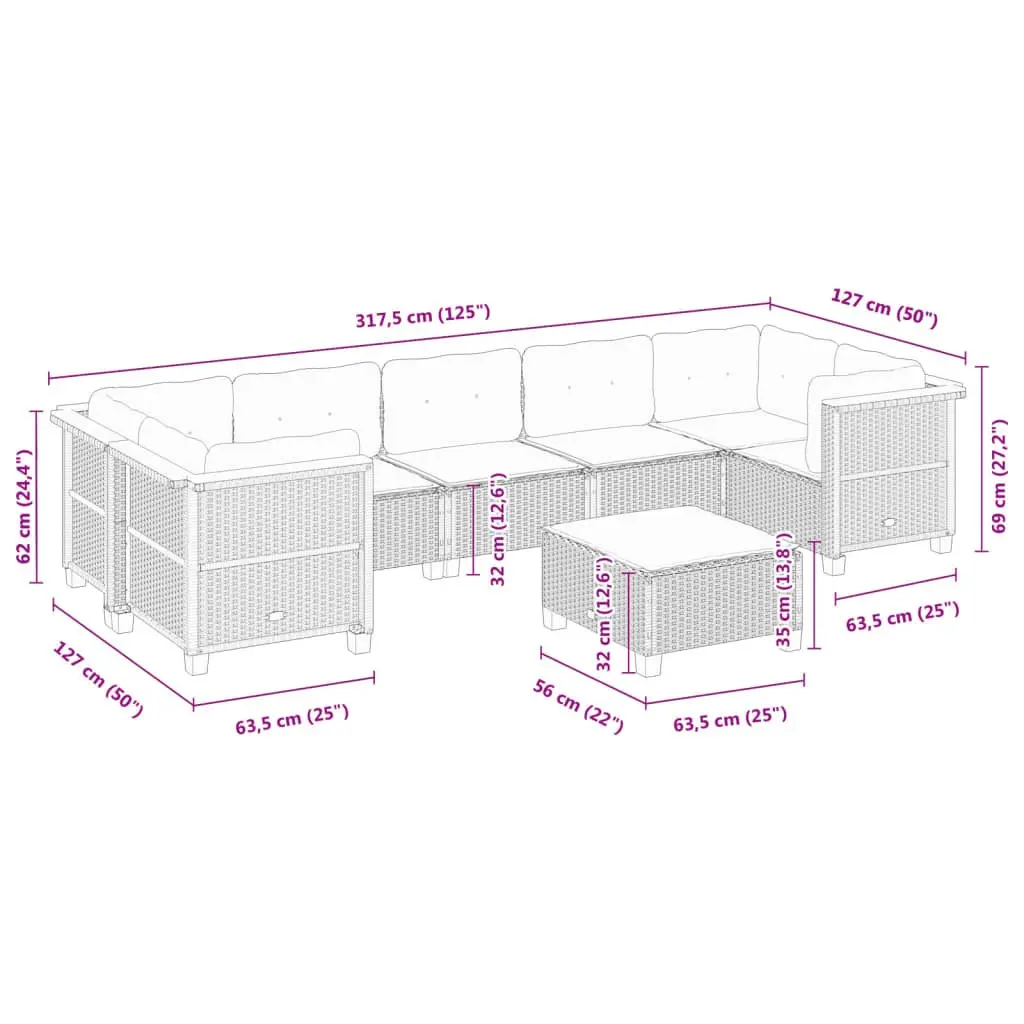 Garden Sofa Set PE Rattan 8 Piece Outdoor Furniture Grey Modular Patio Seating