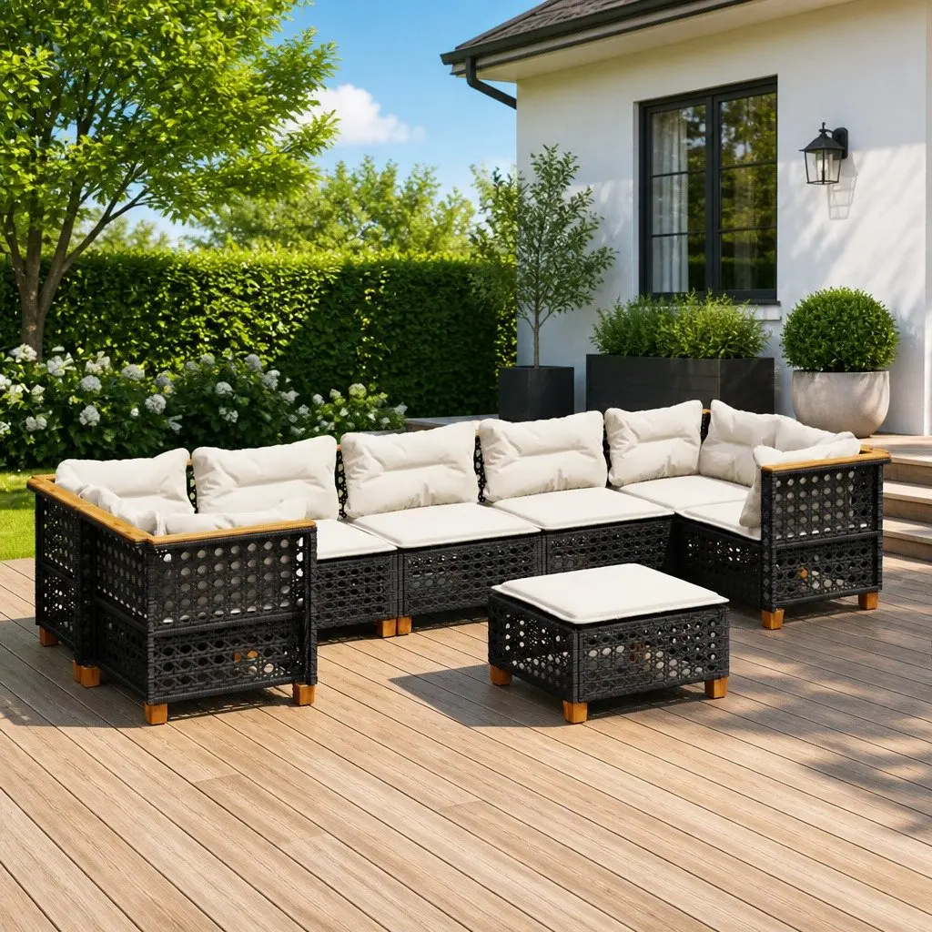 Garden Sofa Set PE Rattan 8 Piece Outdoor Furniture Black with Cushions
