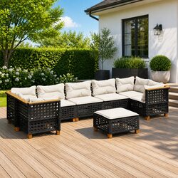 8-Piece Black Rattan Garden Sofa Set with Cushions