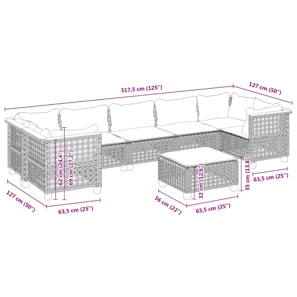 Grey 8-Piece Modular Outdoor Garden Sofa Set