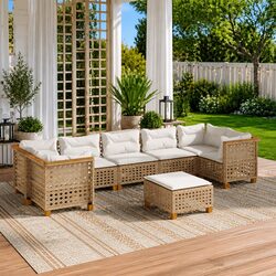 Premium 8 Piece Modular Garden Sofa Set with Beige Cushions