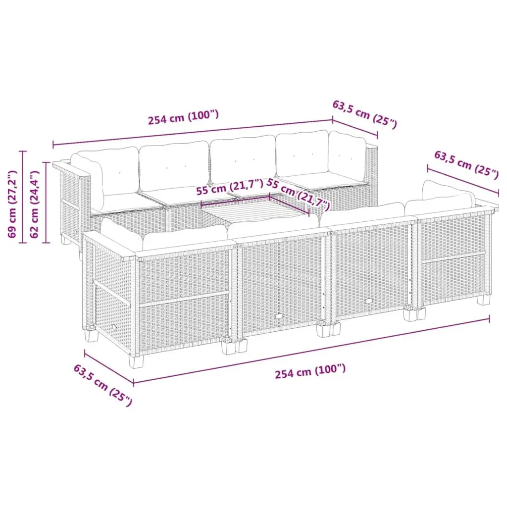 9 Piece Grey Modular Outdoor Sofa Set